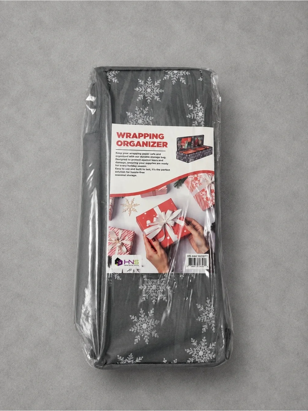 HOLDN’ STORAGE Premium Wrapping Paper Storage Container, Grey w/ Snowflakes